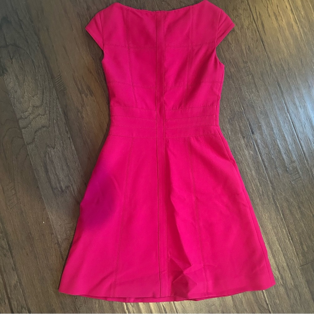 Karen Millen Hot Pink Dress Size 4 Tailored Gold Detail Work Church - Picture 5 of 10